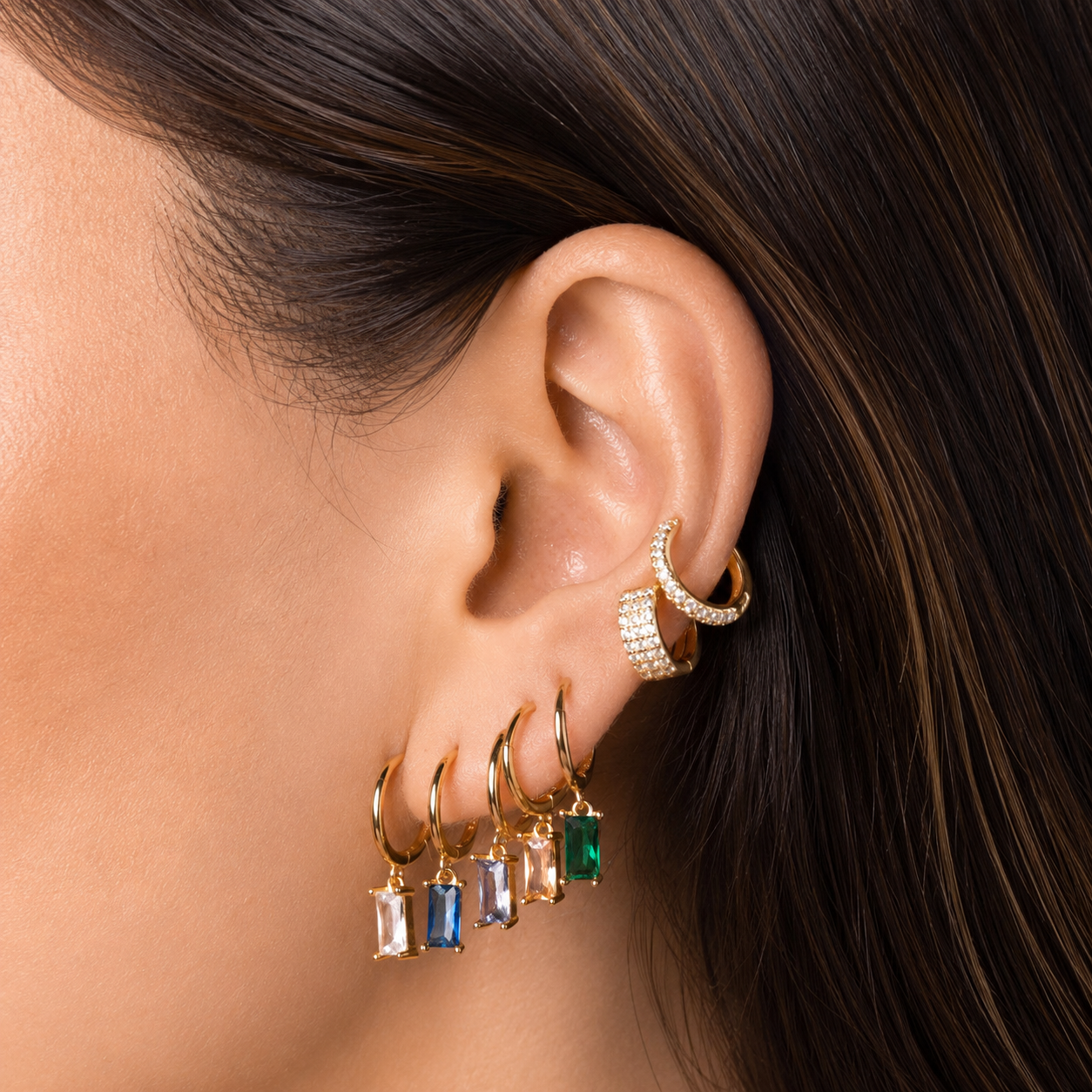 Bliss Baguette CZ Diamond Hoops
