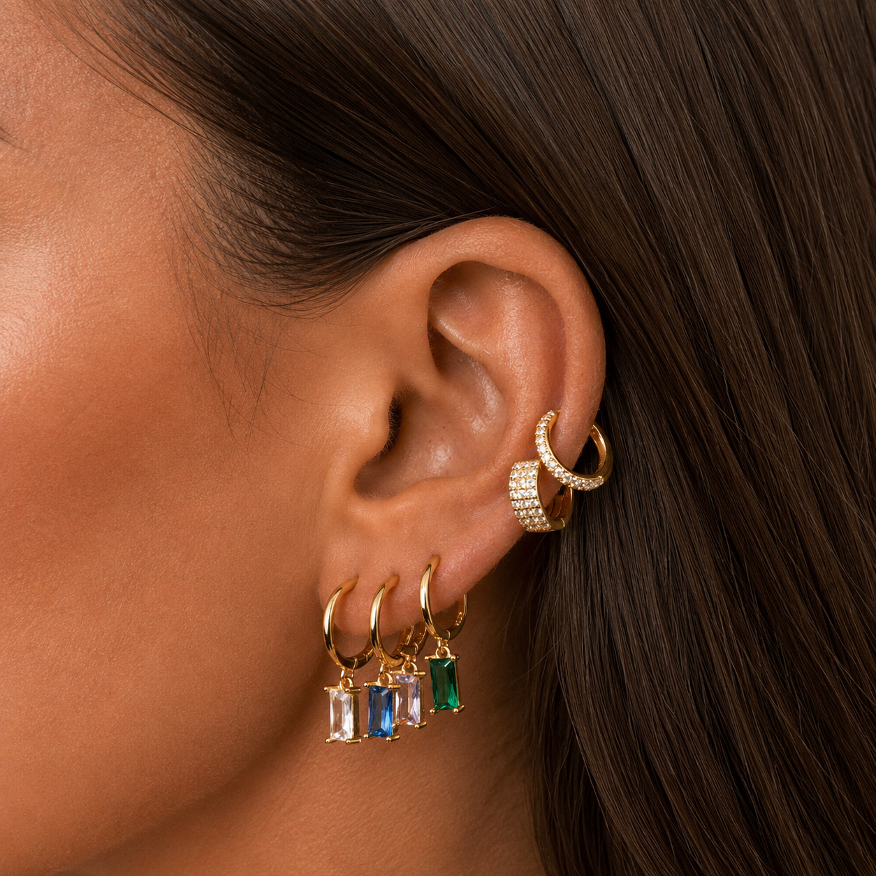 Bliss Baguette CZ Diamond Hoops