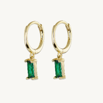 Bliss Emerald Green Baguette Hoops