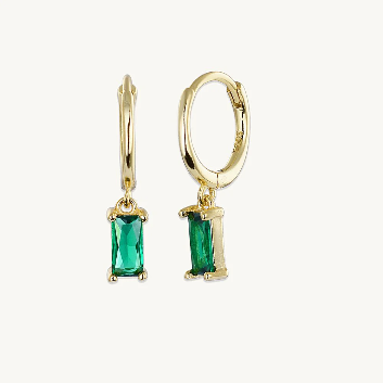 Bliss Emerald Green Baguette Hoops