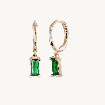 Bliss Emerald Green Baguette Hoops