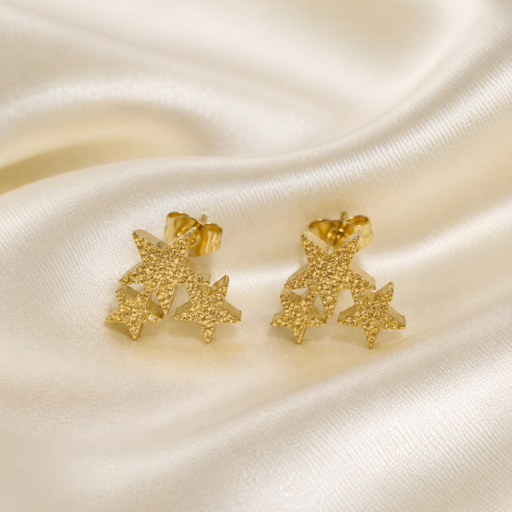 Ashlyn Triple Star Studs | Waterproof 18k Gold & Silver