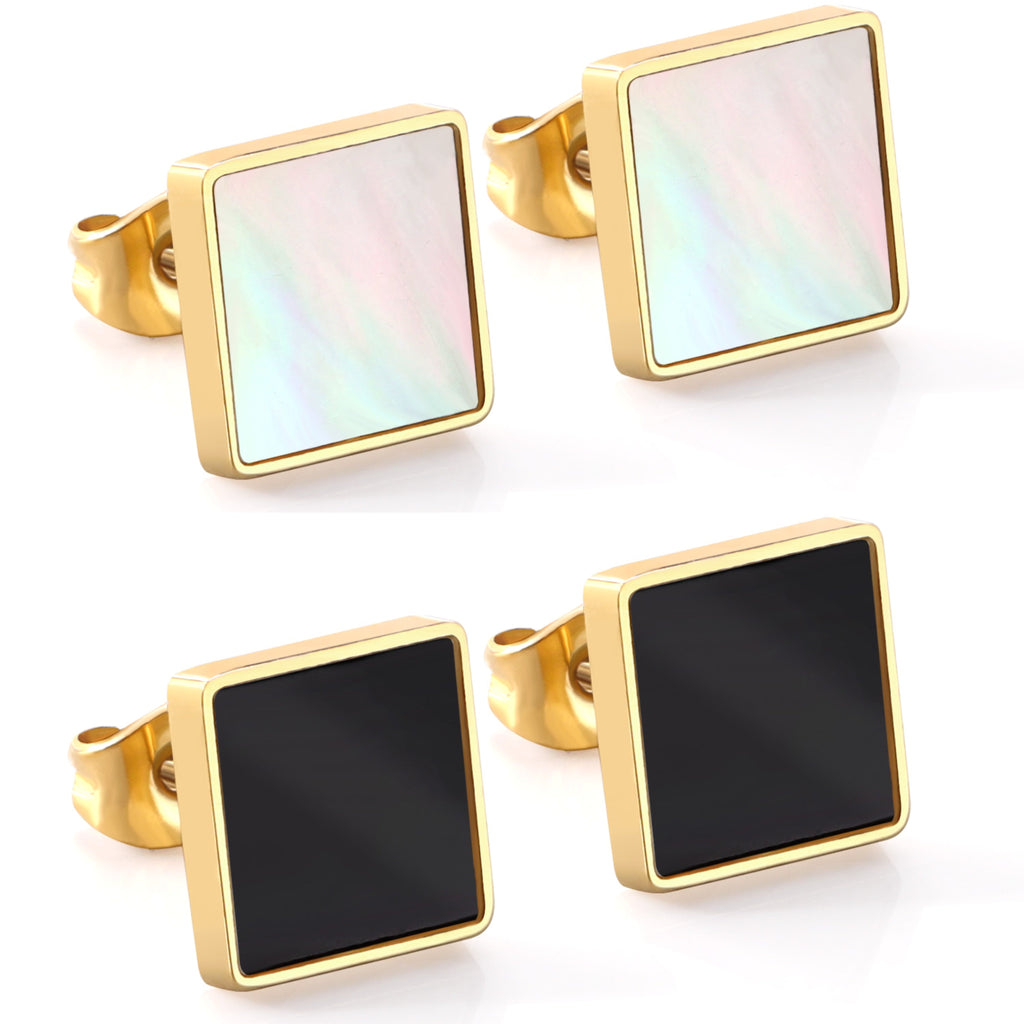 Ravana Square Comfort Back Studs | Waterproof 18K Gold & Silver