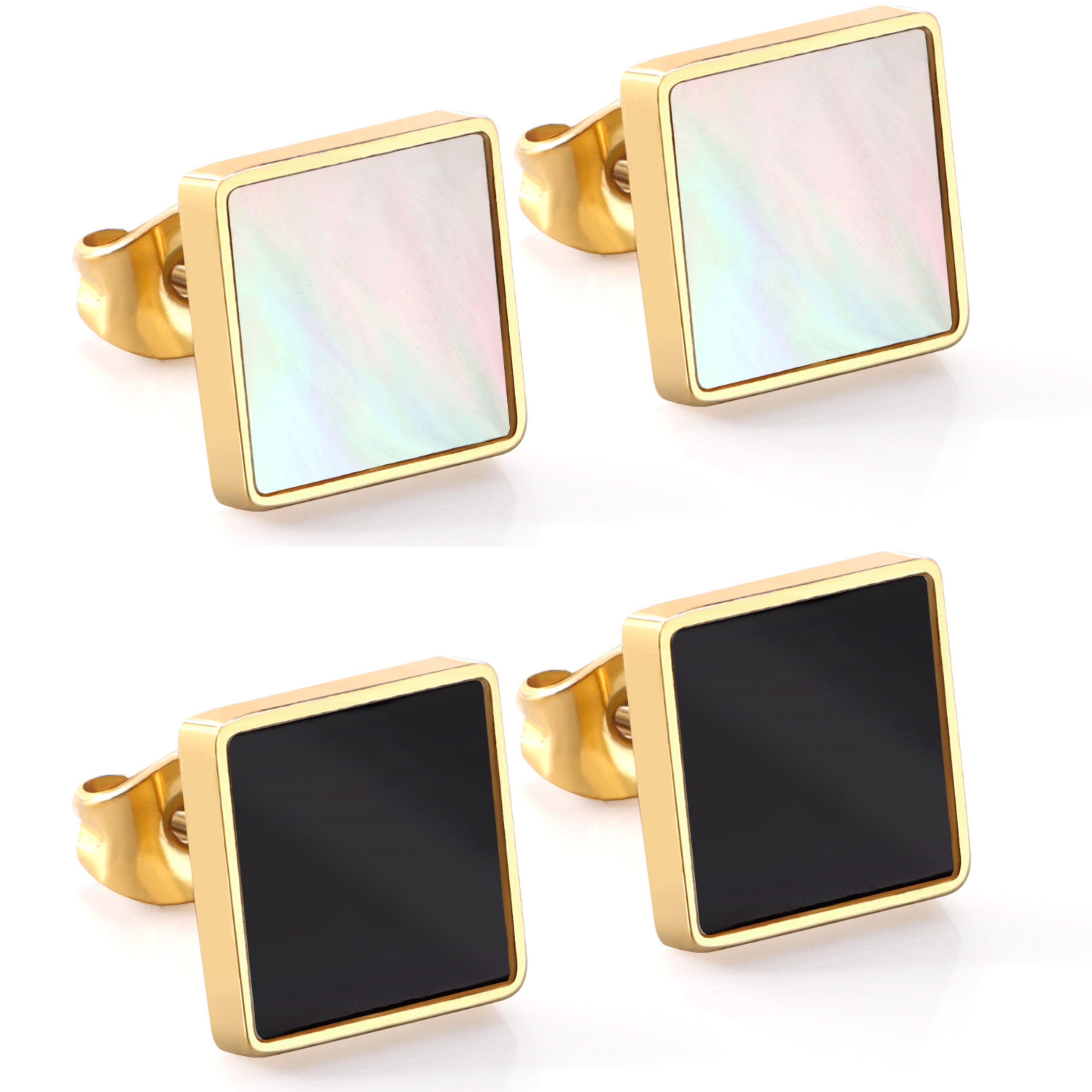 Ravana Square Comfort Back Studs | Waterproof 18K Gold & Silver