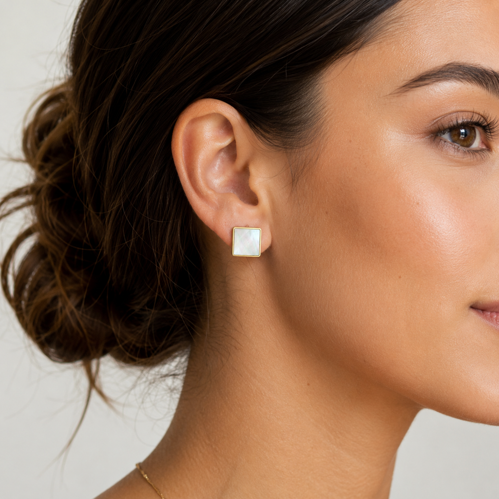Ravana Square Comfort Back Studs | Waterproof 18K Gold & Silver