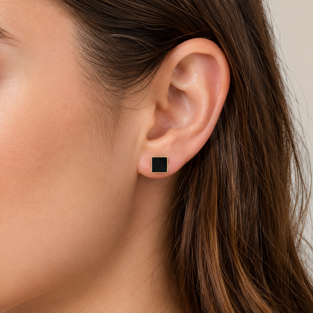 Ravana Square Comfort Back Studs | Waterproof 18K Gold & Silver