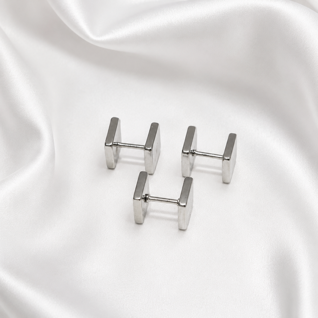 Anna Square Comfort Back Studs | Waterproof 18k Gold & Silver