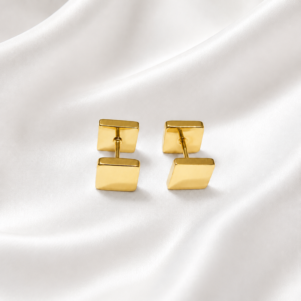 Anna Square Comfort Back Studs | Waterproof 18k Gold & Silver