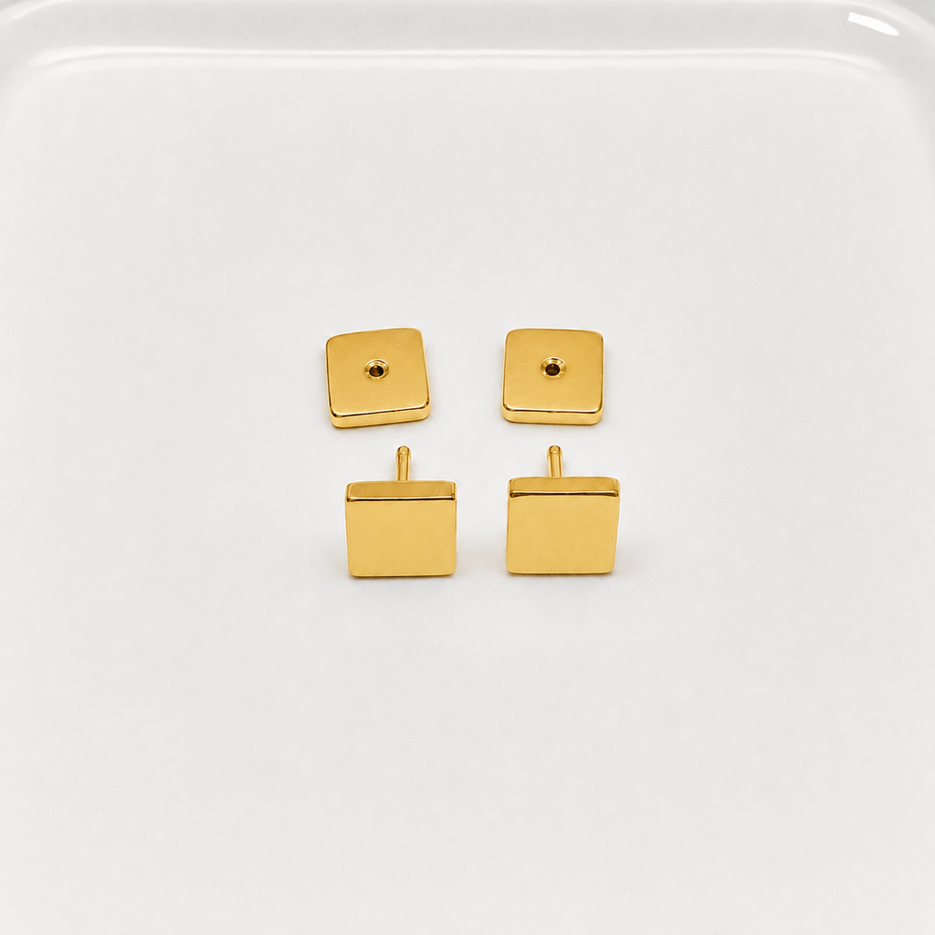 Anna Square Comfort Back Studs | Waterproof 18k Gold & Silver