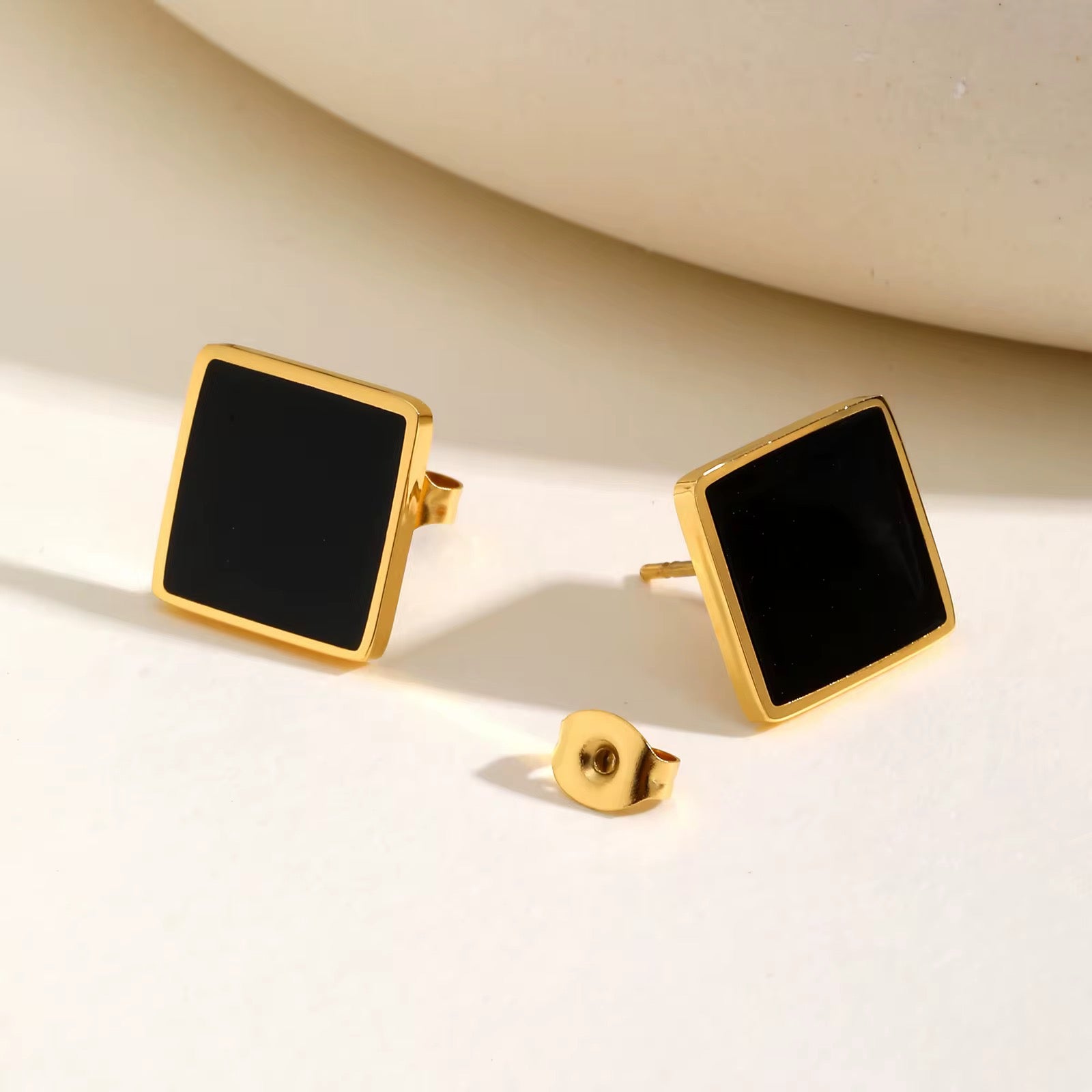 Ravana Square Comfort Back Studs | Waterproof 18K Gold & Silver