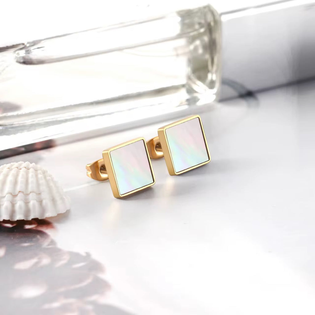 Ravana Square Comfort Back Studs | Waterproof 18K Gold & Silver