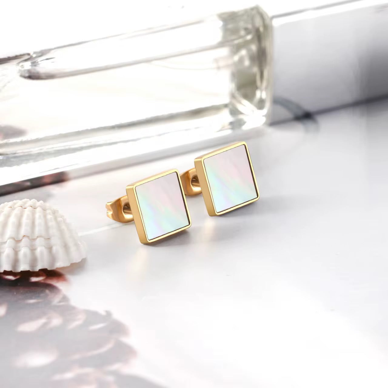 Ravana Square Comfort Back Studs | Waterproof 18K Gold & Silver