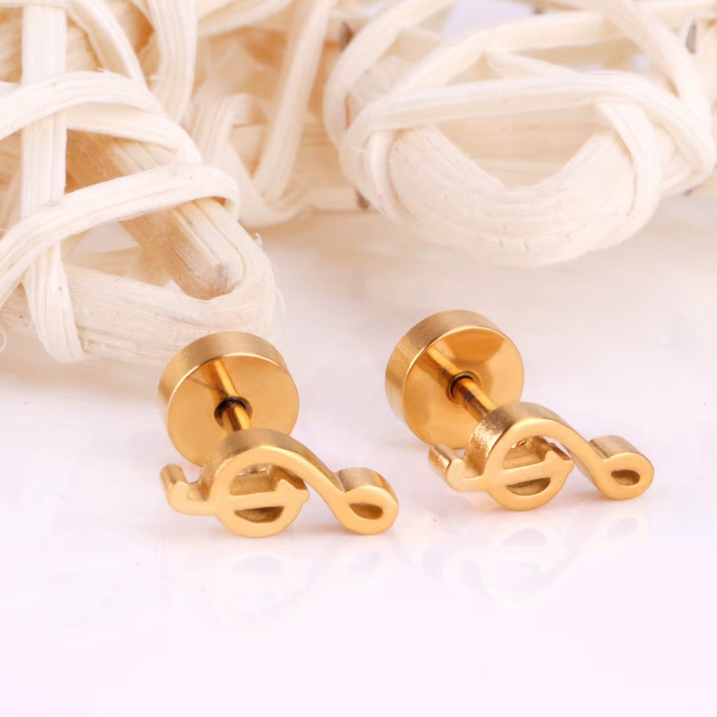 Essence Music Note Flat Back Studs | Waterproof 18k Gold