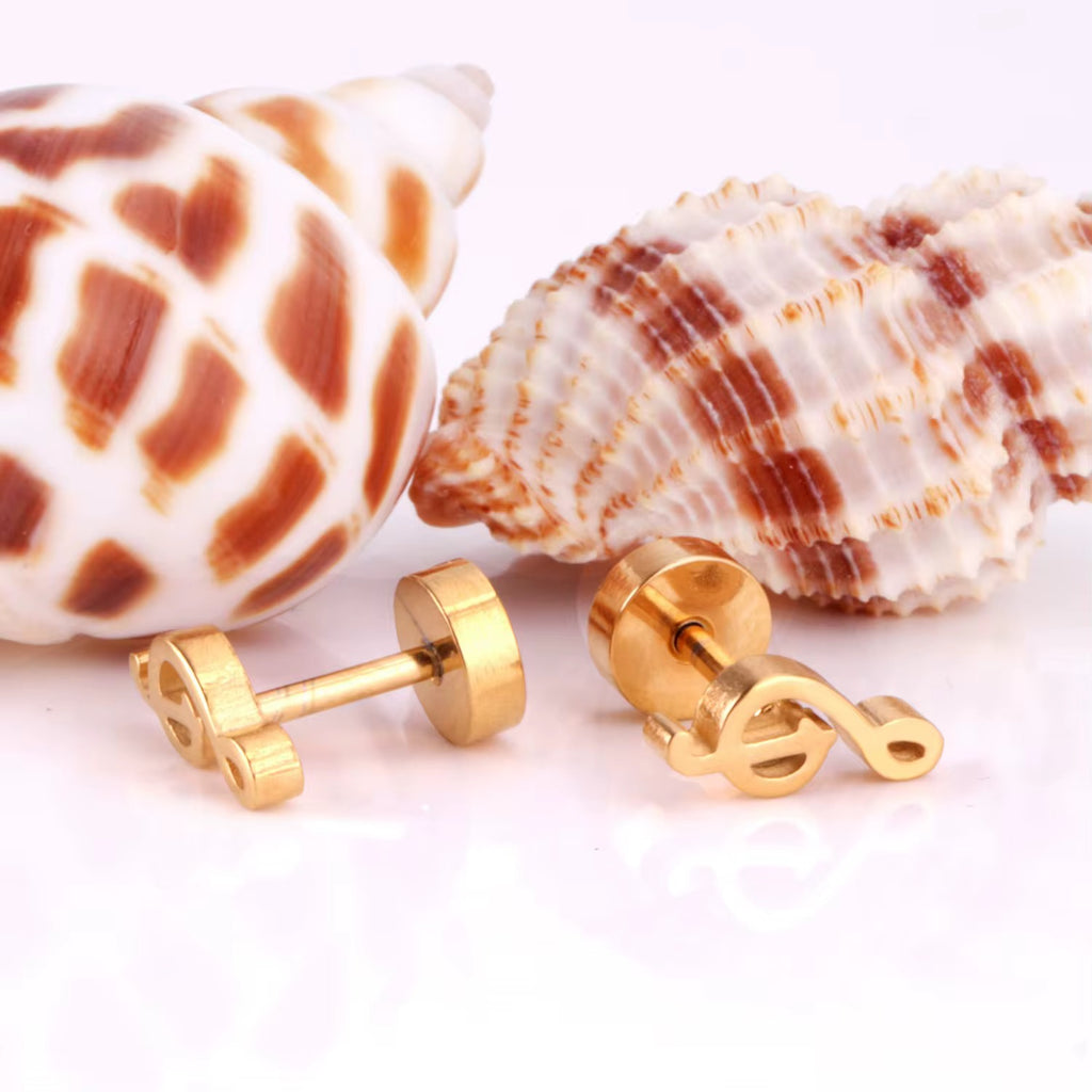 Essence Music Note Flat Back Studs | Waterproof 18k Gold