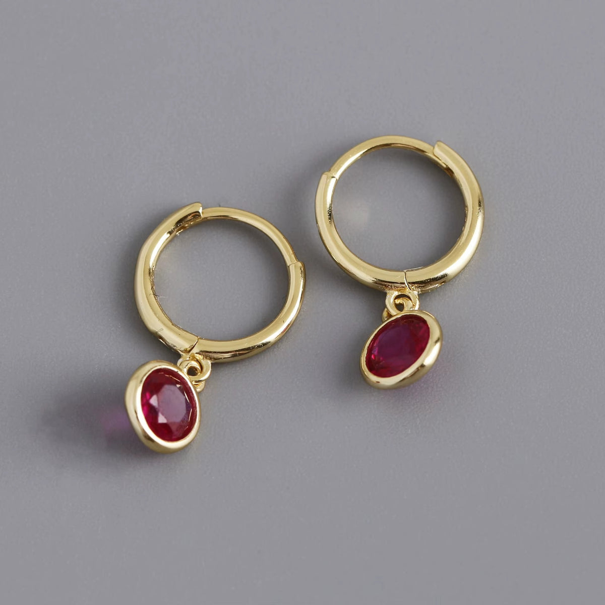 Orlando Deep Pink Ruby Drop Hoops - Gold