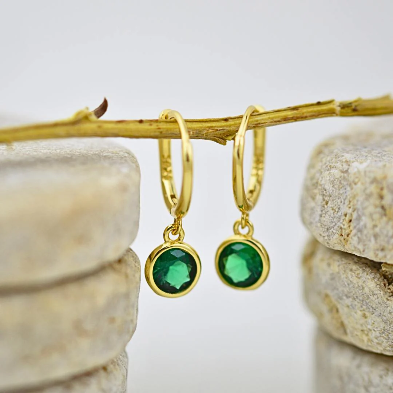 Orlando Emerald Green Drop Hoops - Gold