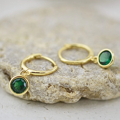 Orlando Emerald Green Drop Hoops - Gold
