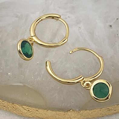 Orlando Emerald Green Drop Hoops - Gold