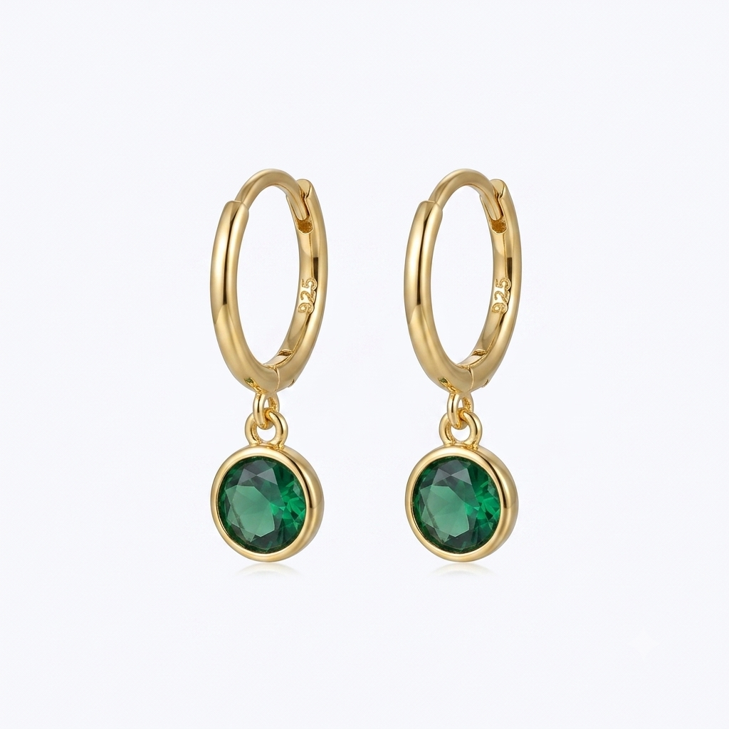 Orlando Emerald Green Drop Hoops - Gold