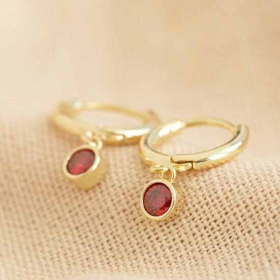 Orlando Deep Pink Ruby Drop Hoops - Gold
