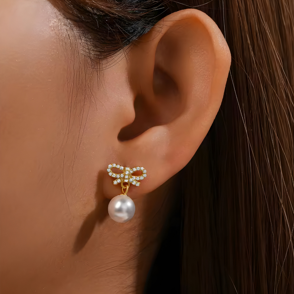 Haven Pearl & Crystal Bow Drops earrings