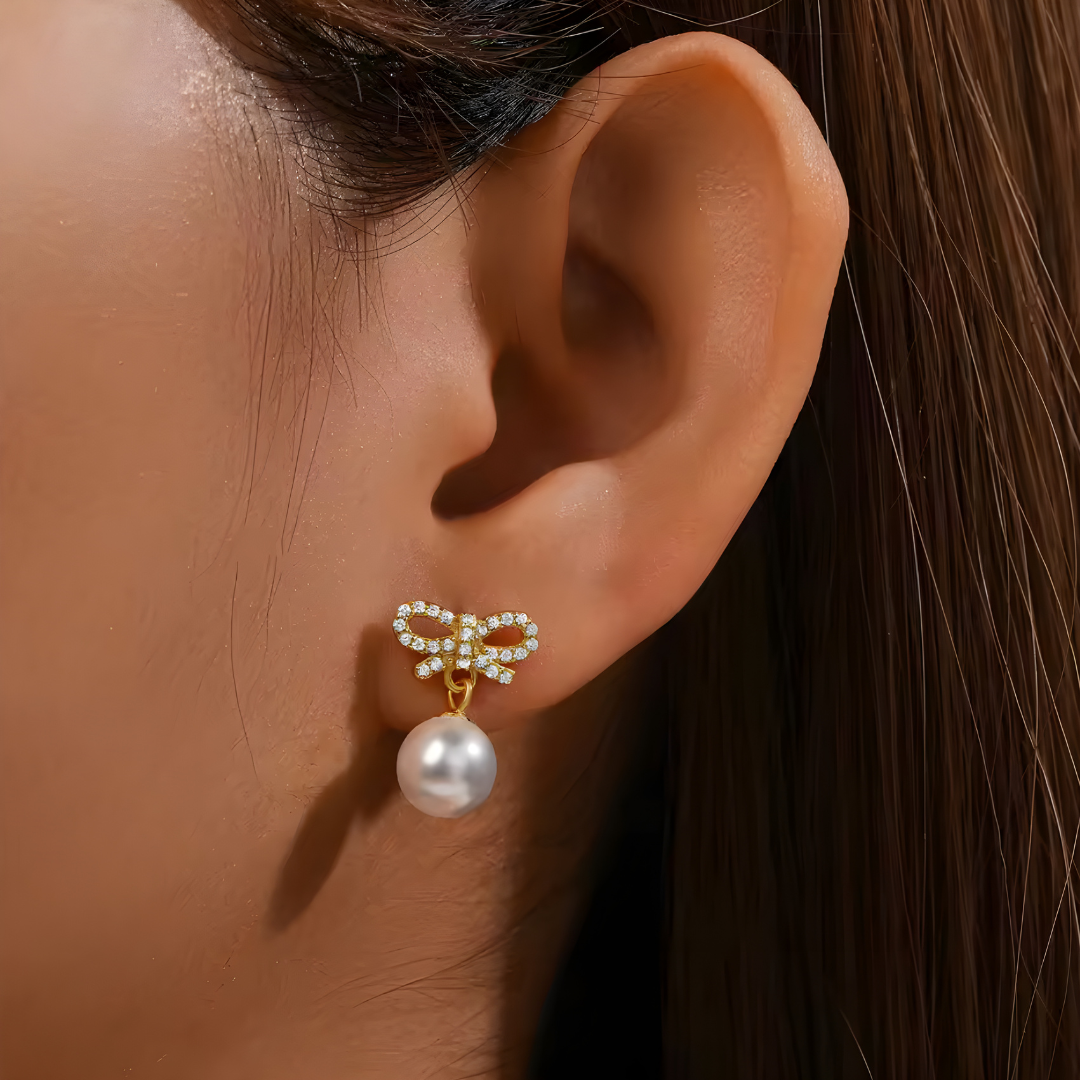 Haven Pearl & Crystal Bow Drops earrings