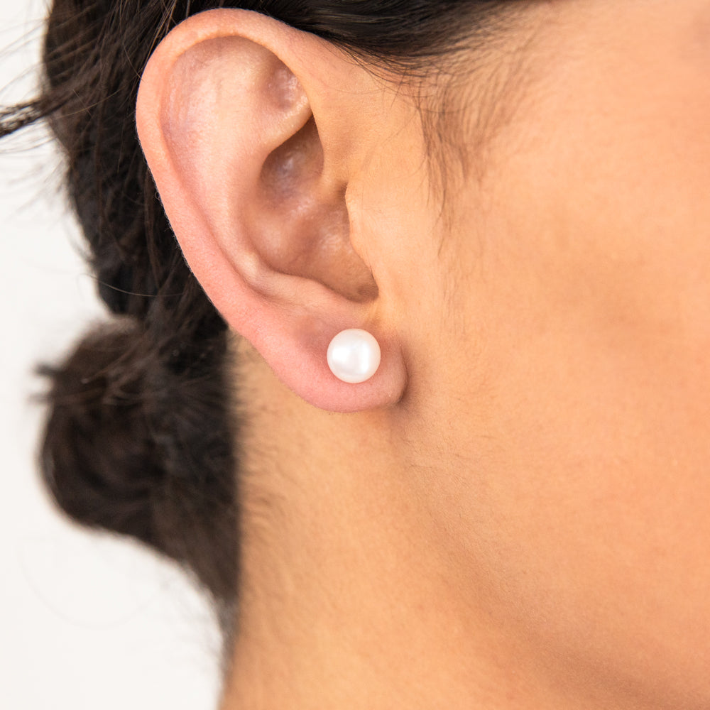 Miami Sterling Silver AAA Freshwater Pearl Studs- 8MM