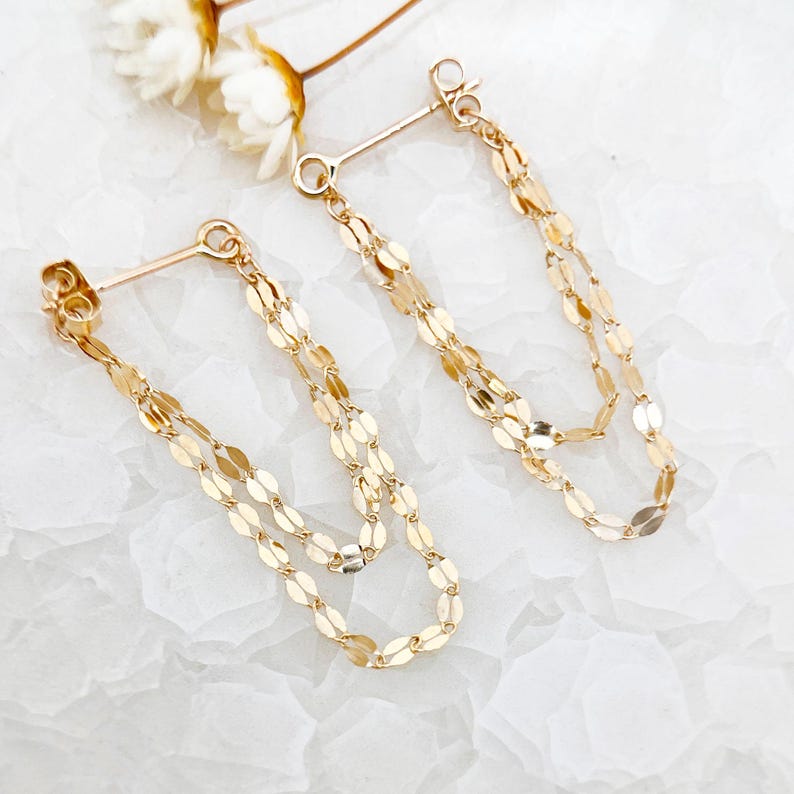 Lana Gold Sequin Chain Thread Drop Earrings