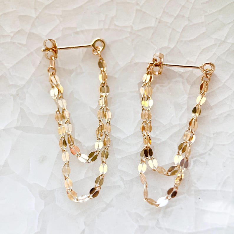 Lana Gold Sequin Chain Thread Drop Earrings