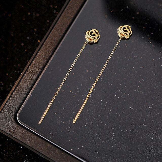 Saya Rose Drop Thread Earrings- Gold