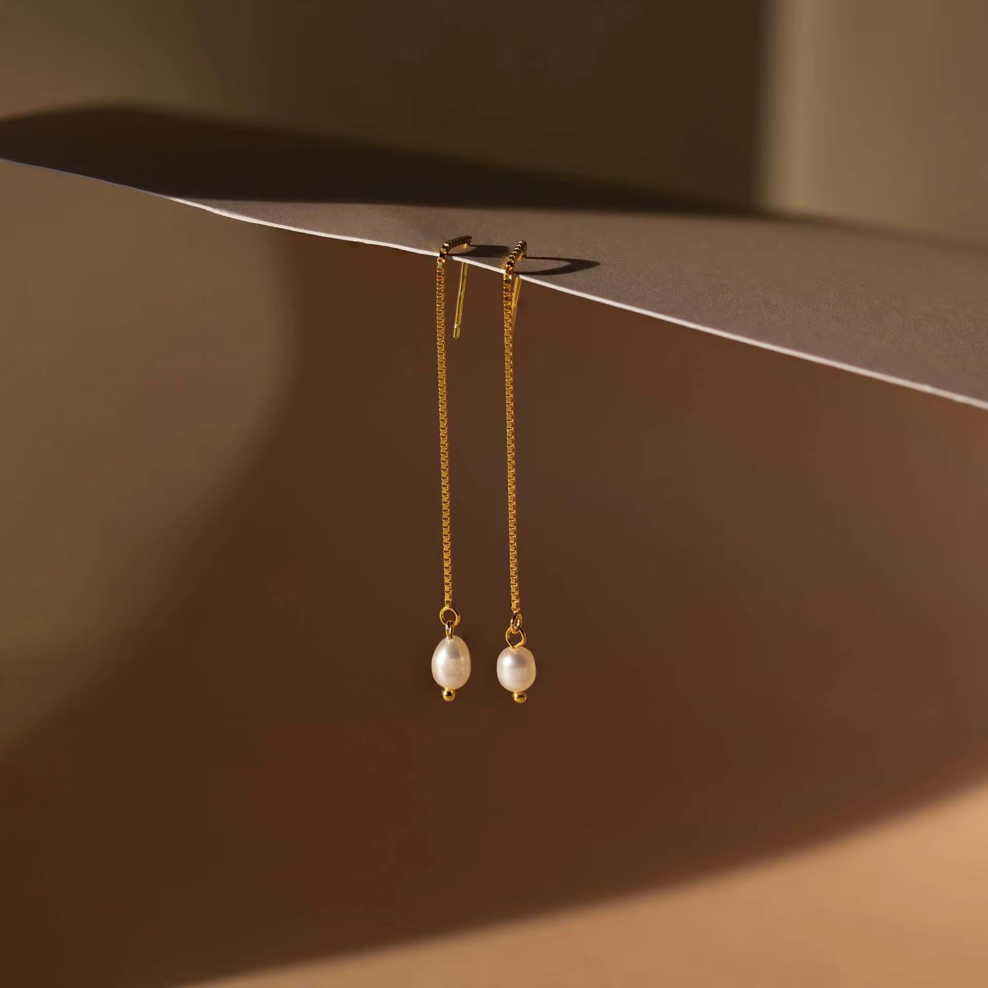 Reeya Pearl Drop Thread Earrings- Gold
