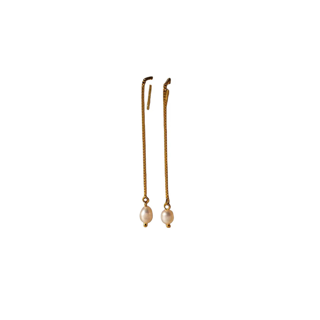 Reeya Pearl Drop Thread Earrings- Gold