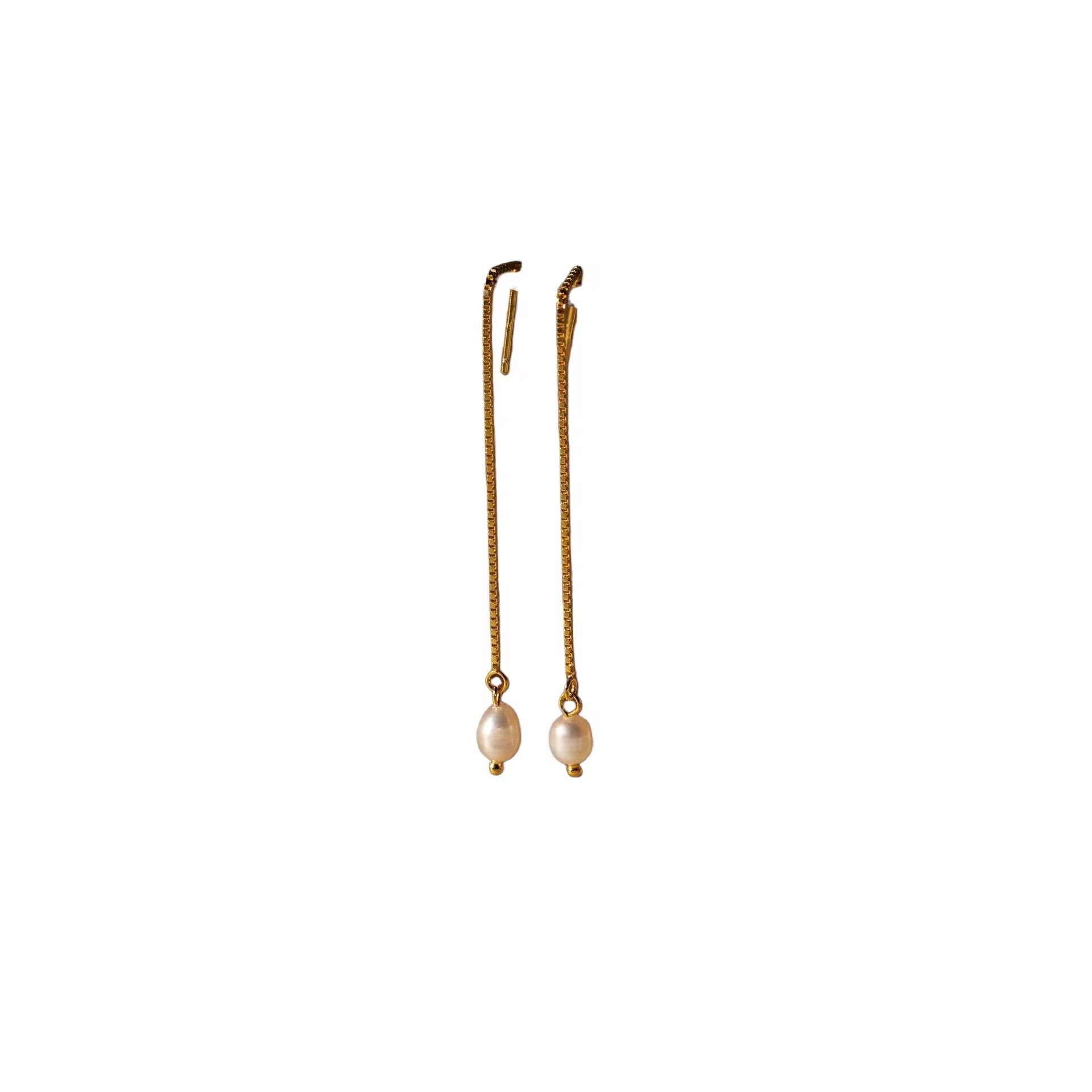 Reeya Pearl Drop Thread Earrings- Gold
