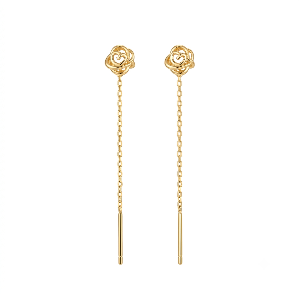 Saya Rose Drop Thread Earrings- Gold