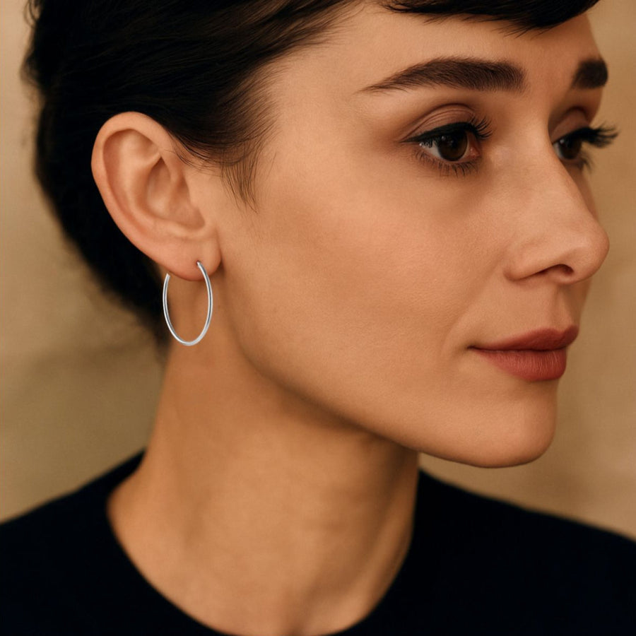 Laurel Plain Slim Sterling Silver Hoops 40CM