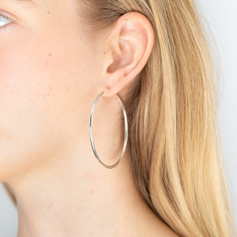 Laurel Plain Slim Sterling Silver Hoops 50CM