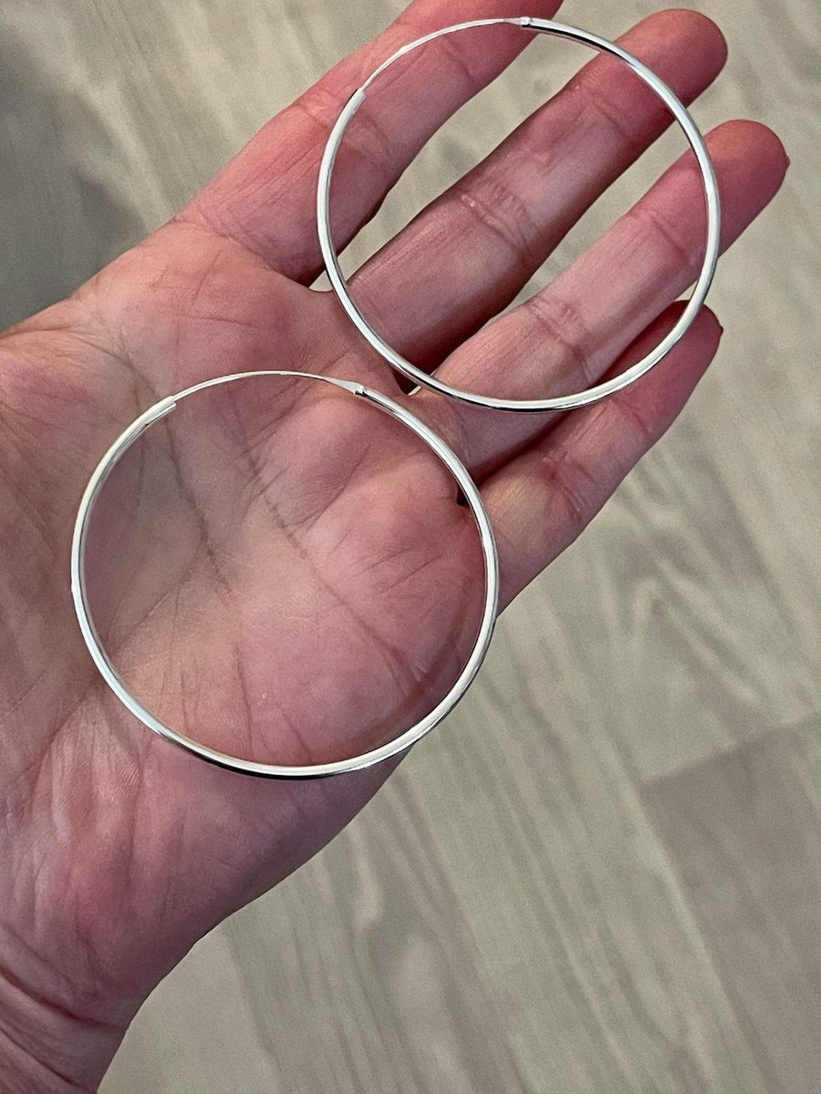 Laurel Plain Slim Sterling Silver Hoops 60CM