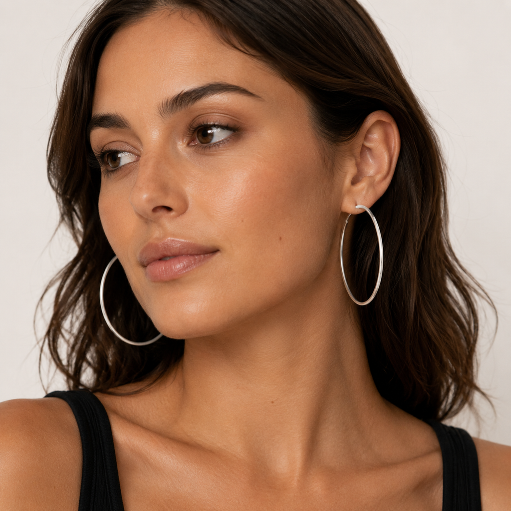 Laurel Plain Slim Sterling Silver Hoops 60CM