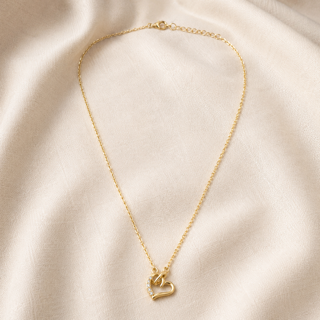 Kissim Heart Ring Necklace- Gold