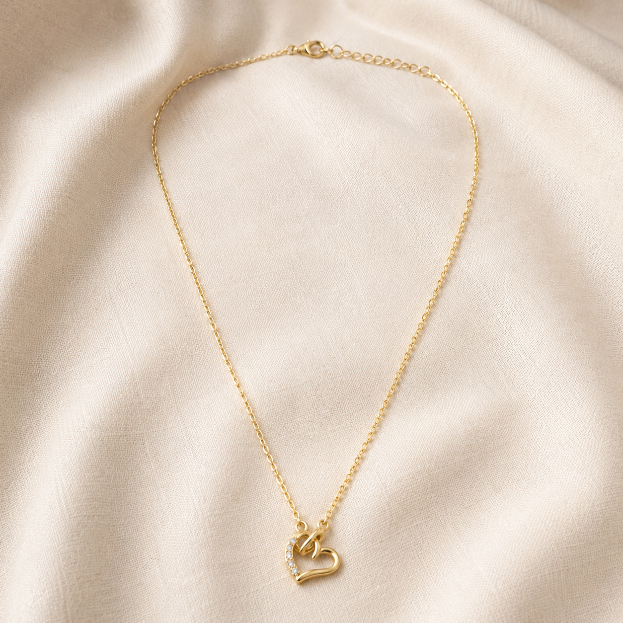 Kissim Heart Ring Necklace- Gold