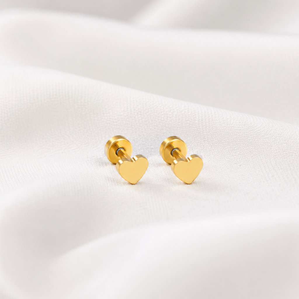 Rosea Love Heart Flat Back Studs - Gold & Silver
