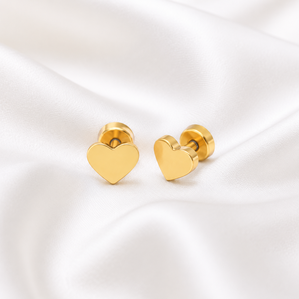 Rosea Love Heart Flat Back Studs - Gold & Silver