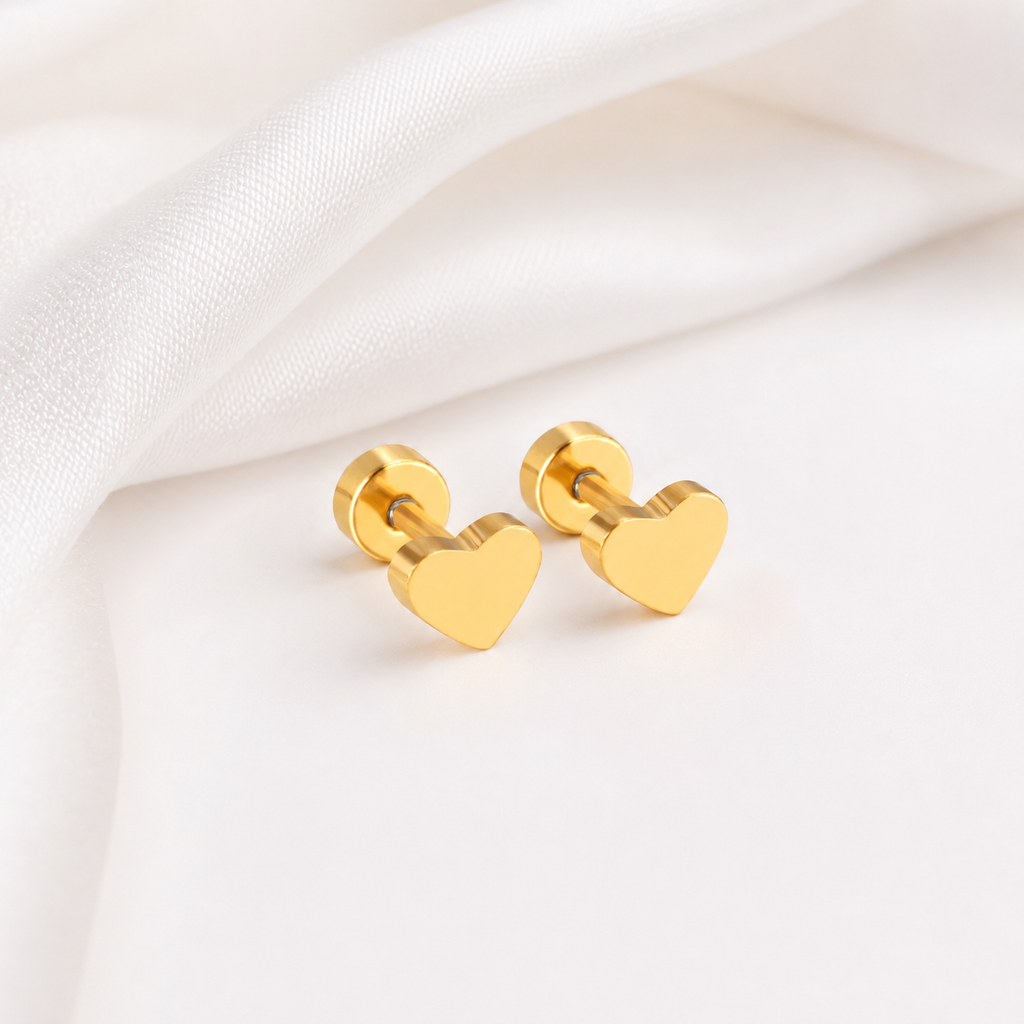Rosea Love Heart Flat Back Studs - Gold & Silver