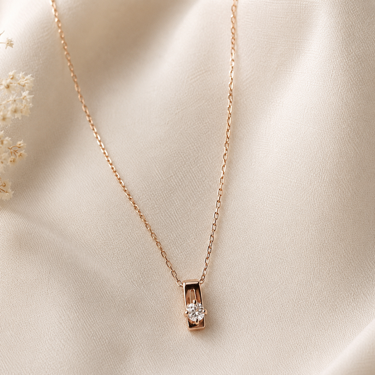 Ray Crystal Bar Necklace- Rosegold