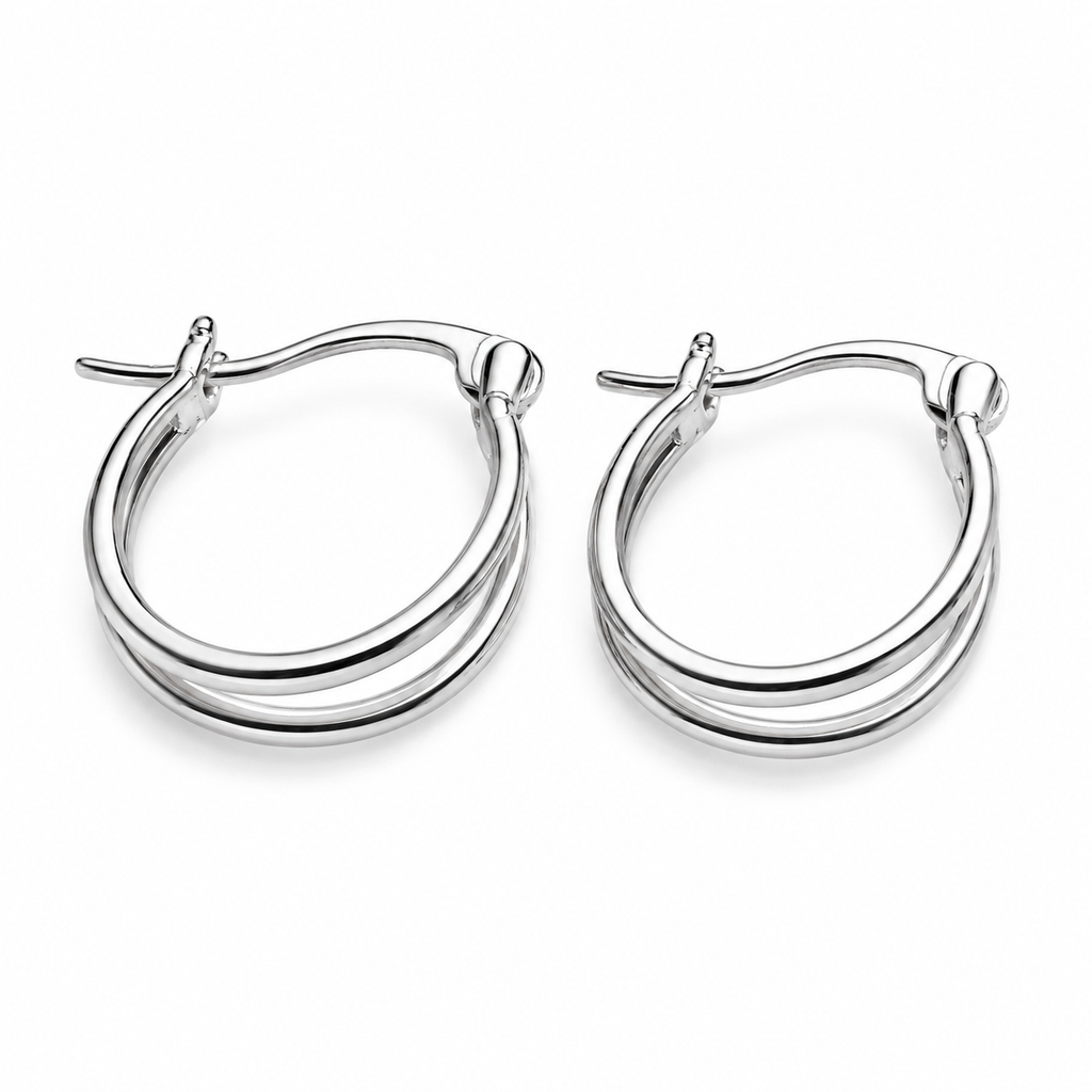 Sable Twin Band Hoops - Silver