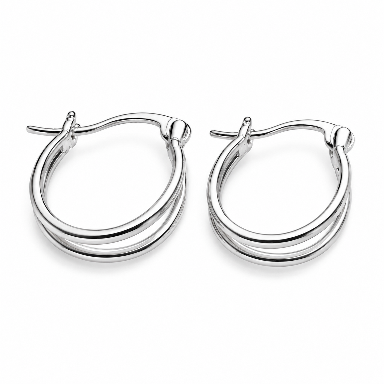 Sable Twin Band Hoops - Silver