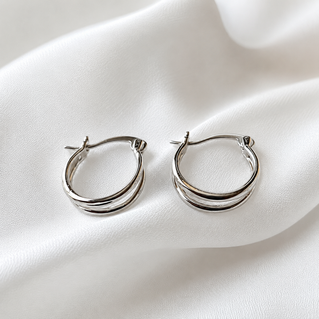 Sable Twin Band Hoops - Silver