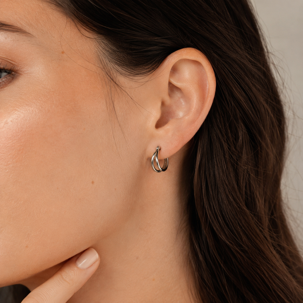 Sable Twin Band Hoops - Silver
