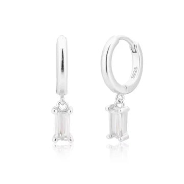 Echo Crystal Drop Hoops - Silver