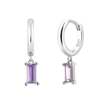 Echo Purple Drop Hoops - Silver